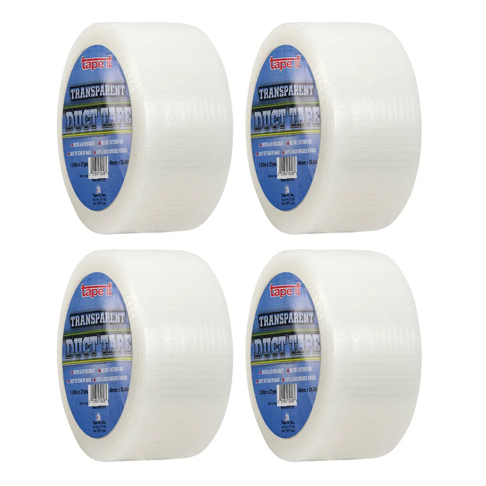 4 Rolls Transparent Duct Tape 1.89" x 27 Yard Weather Resistant Patching Sealing