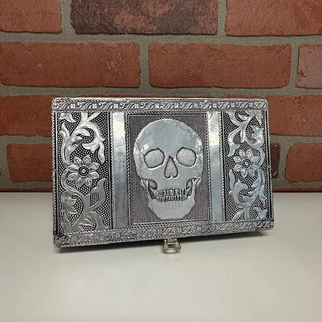 Box -Silver Skull Tin 8"x5"x2"