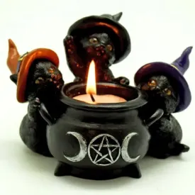 Candle Holder - 3 Witchy Cats