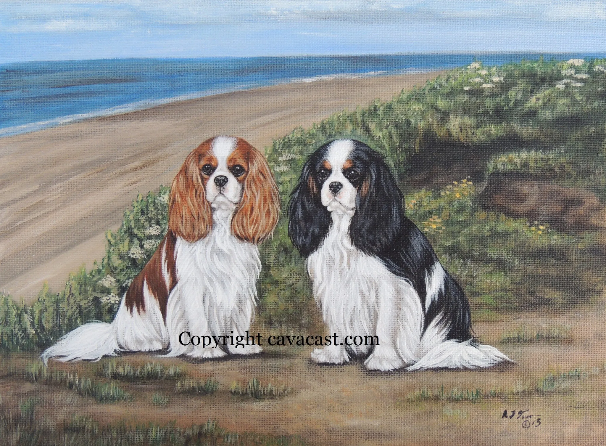 Cavalier King Charles Spaniels at the Beach Limited Edition Giclee Print