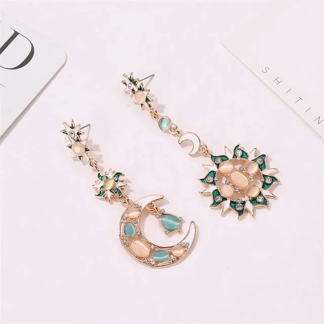 Fantasy Beauty Sun Moon Baroque Long Stud Earrings