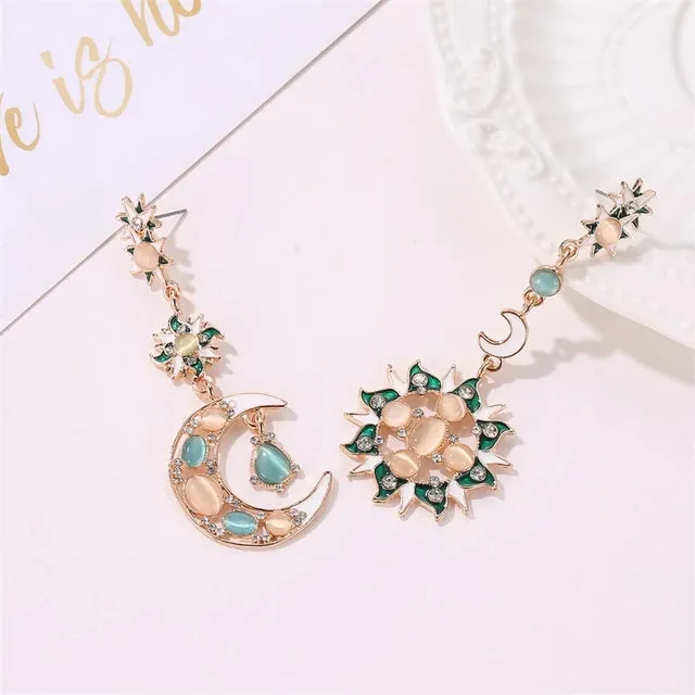 Fantasy Beauty Sun Moon Baroque Long Stud Earrings
