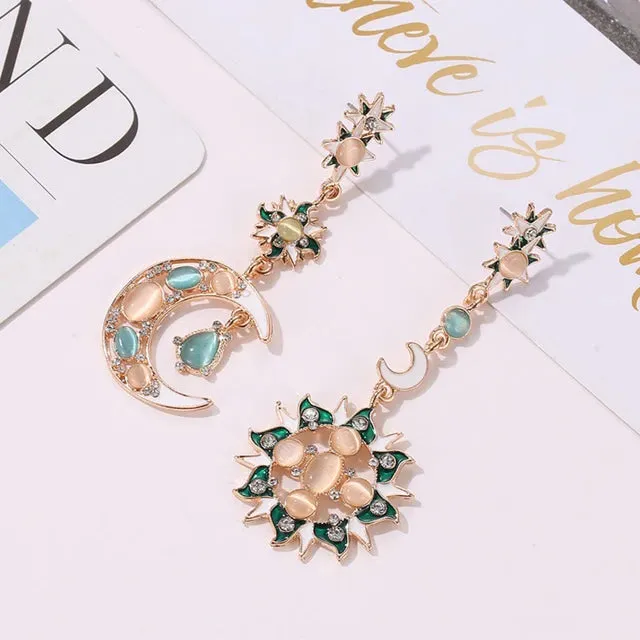 Fantasy Beauty Sun Moon Baroque Long Stud Earrings