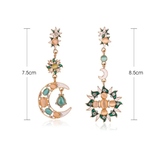 Fantasy Beauty Sun Moon Baroque Long Stud Earrings