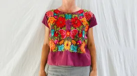 Hand Embroidered Tehuana Huipil aka Frida Kahlo Blouse. Oaxaca, Mexico. Vintage. Rare