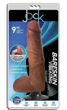 JOCK 9" Bareskin Vibrating Dong with Balls Latte