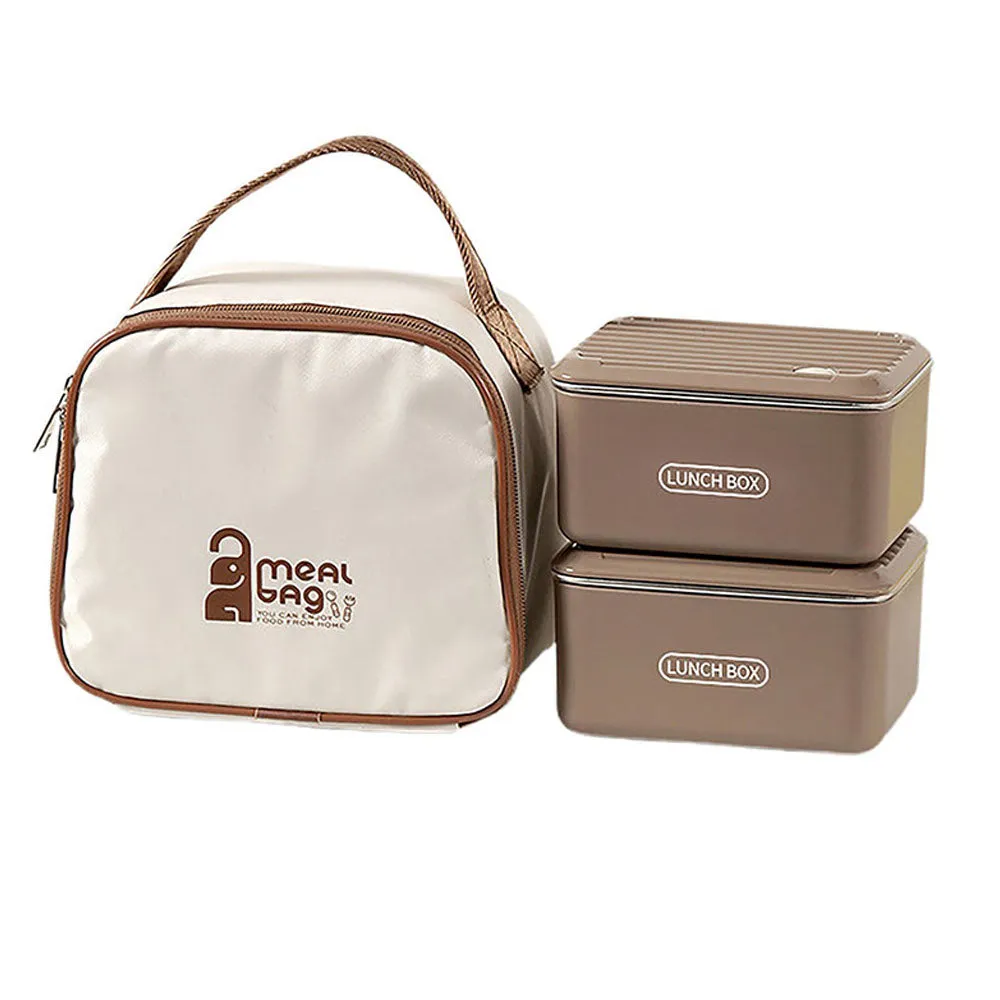 Little Surprise Box , Coffee color 2pcs Bento Stainless Steel Lunch Box Container set with insulated Matching lunch Bag for Kids & Adults