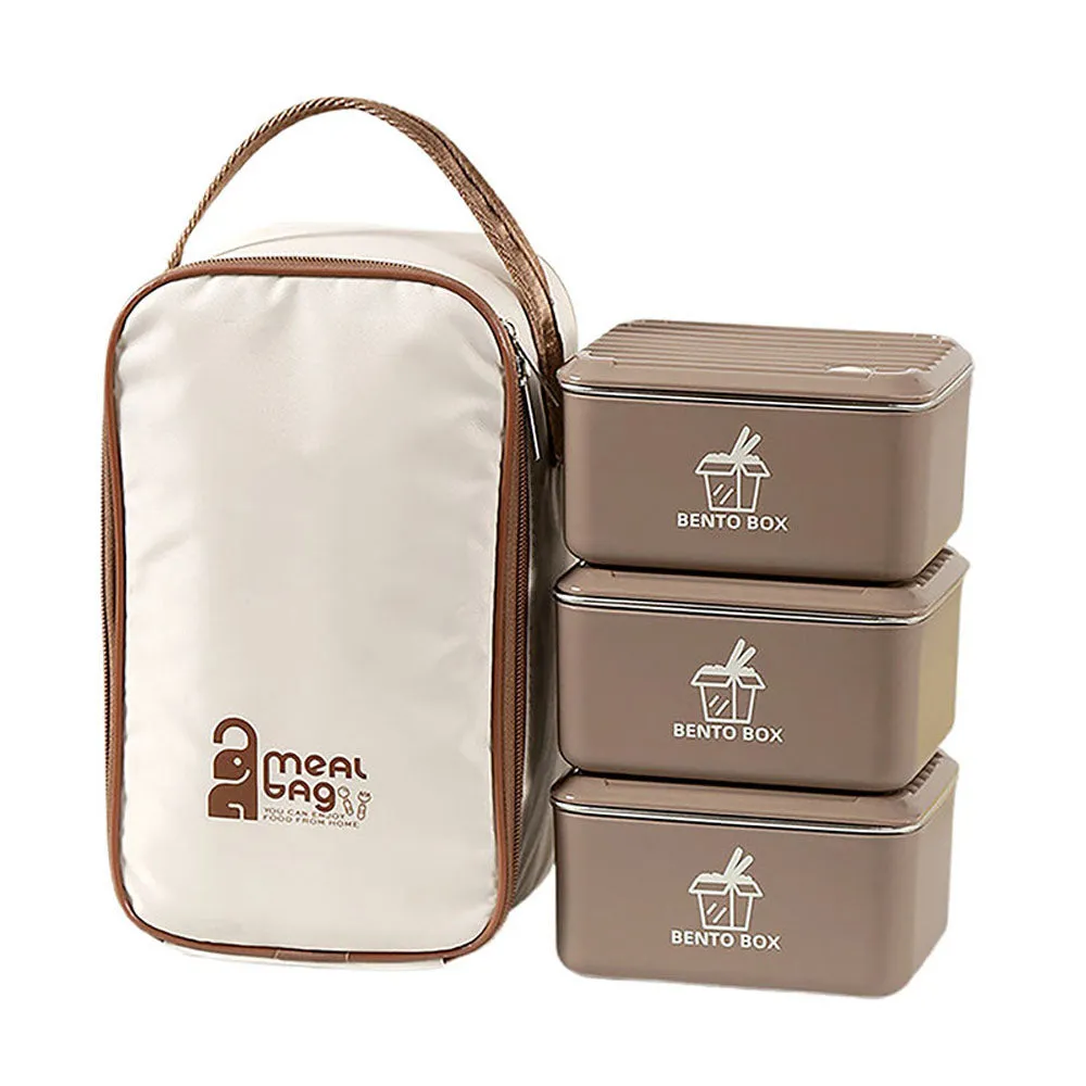 Little Surprise Box, Coffee color 3pcs Bento Stainless Steel Lunch Box Container set with insulated Matching lunch Bag for Kids & Adults