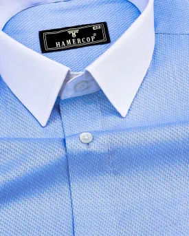 Mist Blue Dobby Textured Designer Cotton Shirt