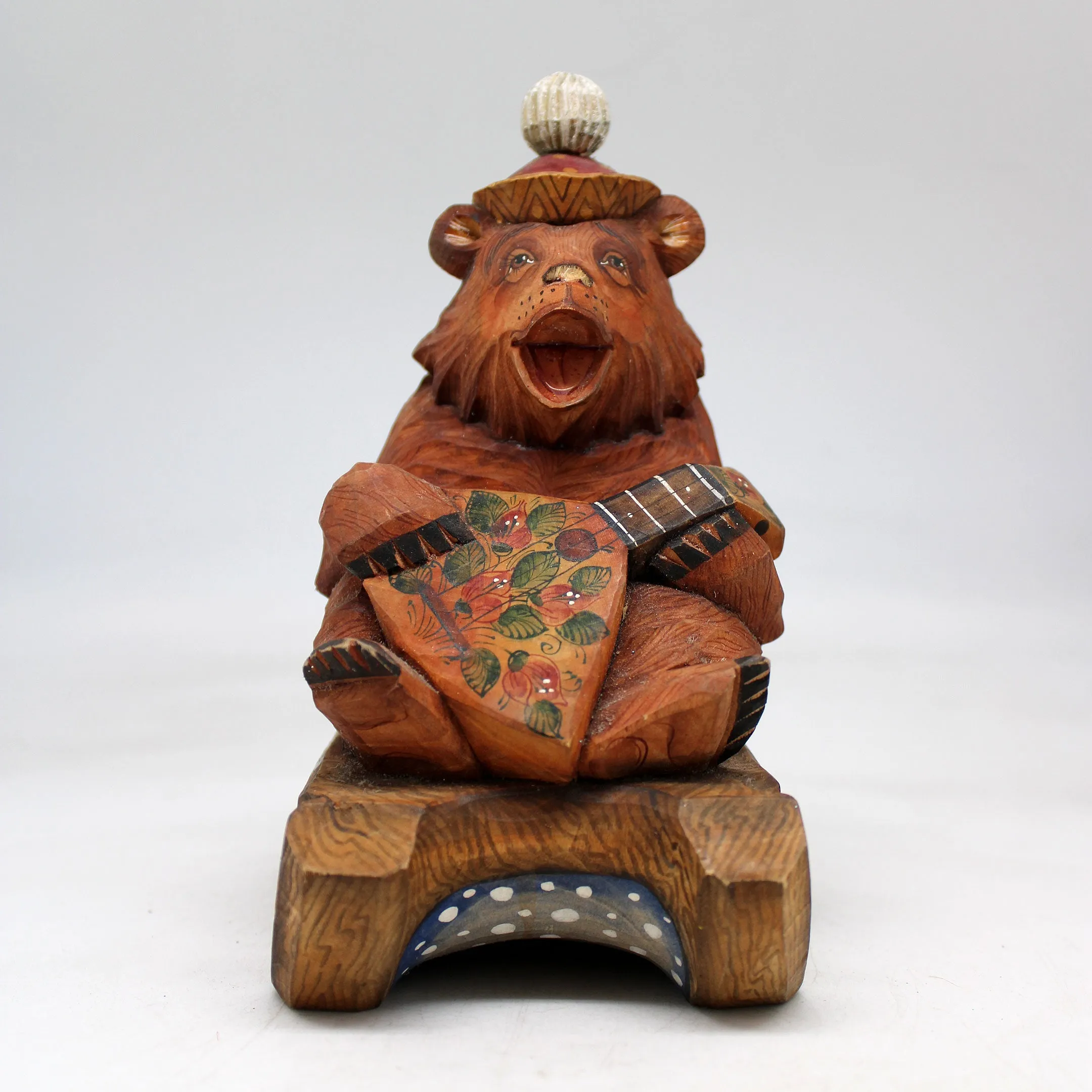 One-of-a-Kind Bear with Balalaika WOODCARVED Figurine 6x45x35 by GDeBrekht - Unique Handcrafted and Handpainted Collectible