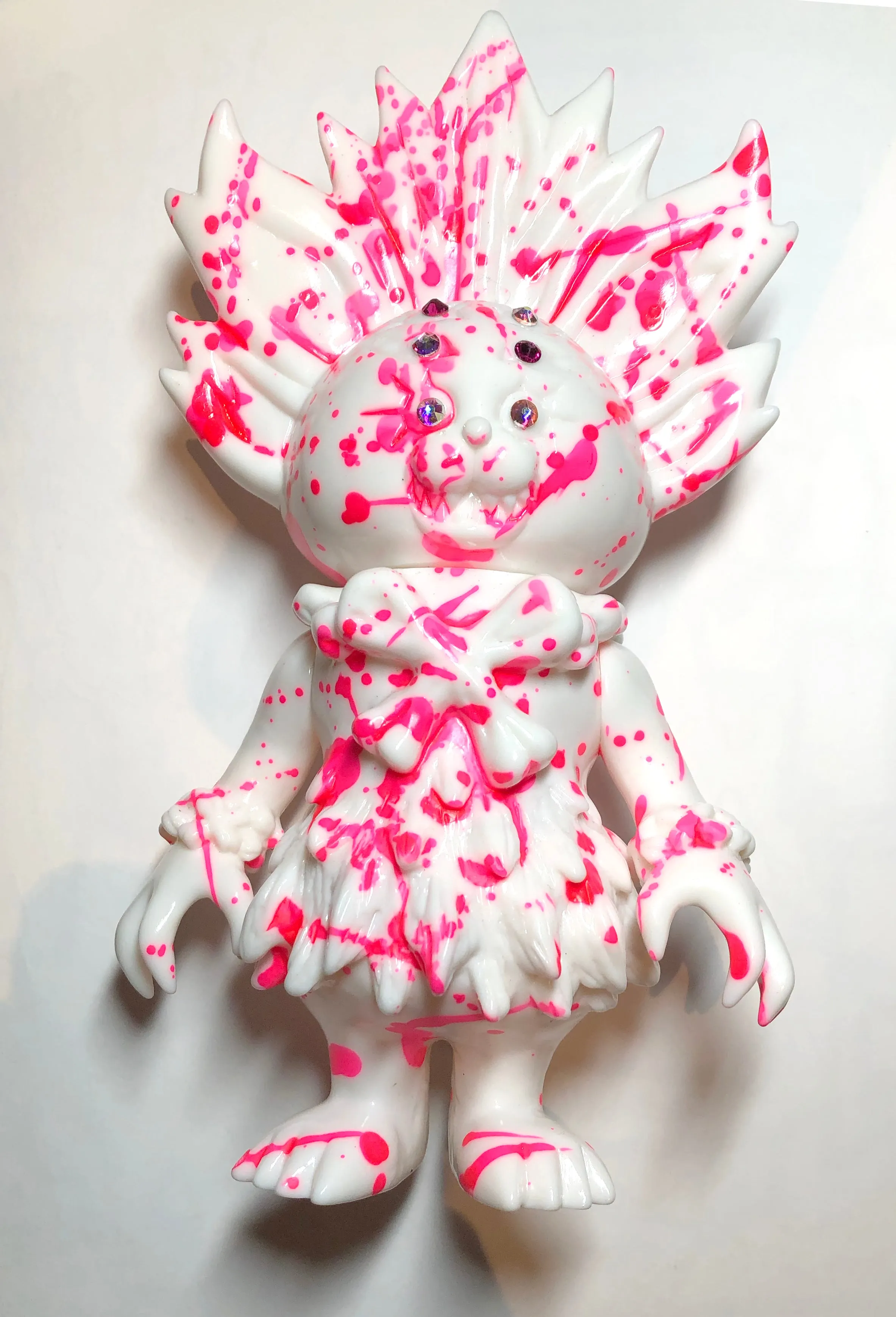 SIO Maharaja Sofubi One-Off Custom Kaiju White Soft Vinyl Figure w/ Pink Marble Splatter Paint