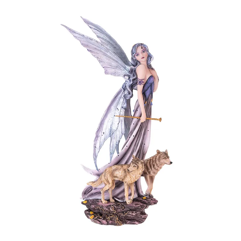 Statue - Fairy With Wolves