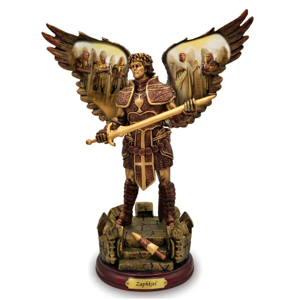 The Bradford Exchange Archangels of Light Bronze Sculpture Collection Issue #29 'ZAPHKIEL: BEHOLDER OF GOD' Inspired by Renaissance Art Hand-Painted with Metallic Highlights by Howard David Johnson 10-Inches