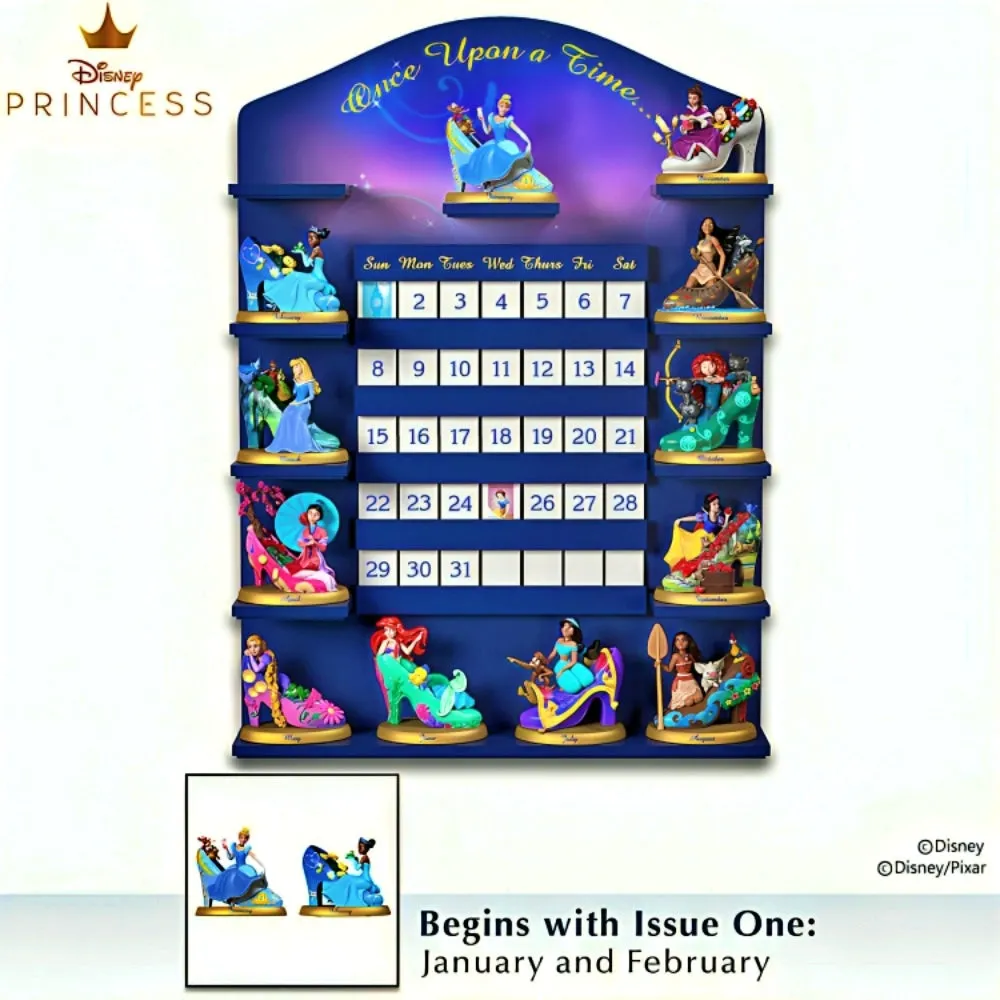 The Bradford Exchange Disney Princess Perpetual Calendar Collection Issue #1: JAN-FEB Featuring Cinderella & Tiana Handcrafted and Hand-Painted High-Heeled Shoe Sculptures 2.75-inches