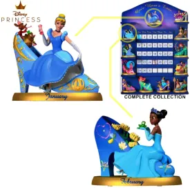 The Bradford Exchange Disney Princess Perpetual Calendar Collection Issue #1: JAN-FEB Featuring Cinderella & Tiana Handcrafted and Hand-Painted High-Heeled Shoe Sculptures 2.75-inches