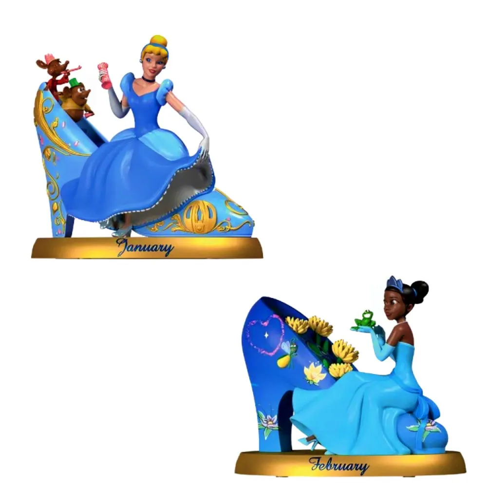 The Bradford Exchange Disney Princess Perpetual Calendar Collection Issue #1: JAN-FEB Featuring Cinderella & Tiana Handcrafted and Hand-Painted High-Heeled Shoe Sculptures 2.75-inches