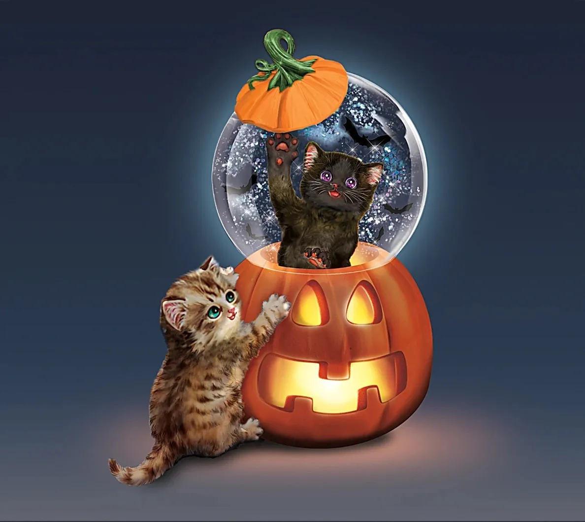 The Bradford Exchange Happy Meow-loween Illuminated Holiday Water Globe Sculpture Collection by Kayomi Harai 4.2-inches