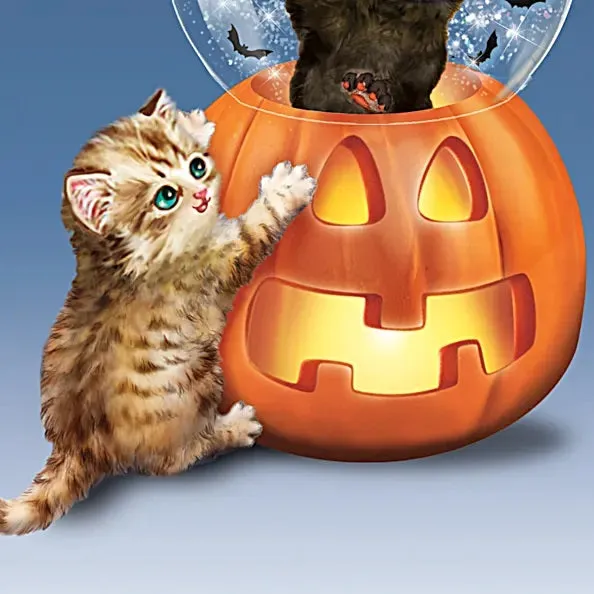 The Bradford Exchange Happy Meow-loween Illuminated Holiday Water Globe Sculpture Collection by Kayomi Harai 4.2-inches