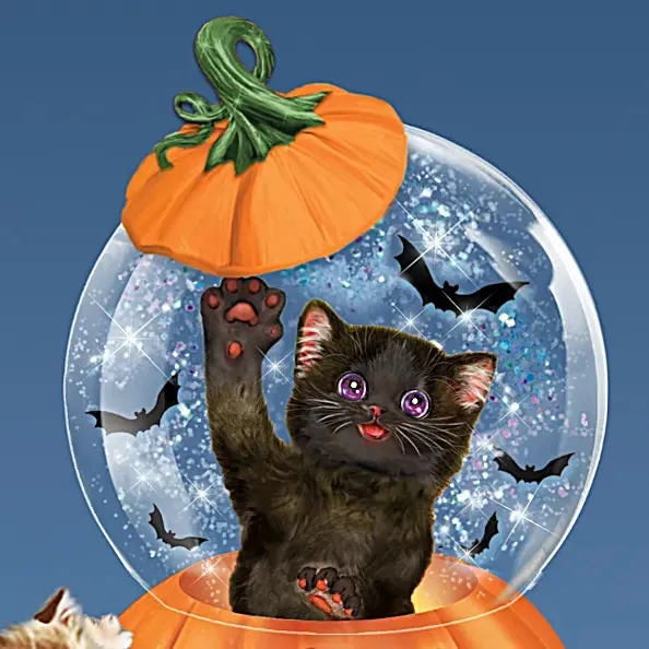 The Bradford Exchange Happy Meow-loween Illuminated Holiday Water Globe Sculpture Collection by Kayomi Harai 4.2-inches